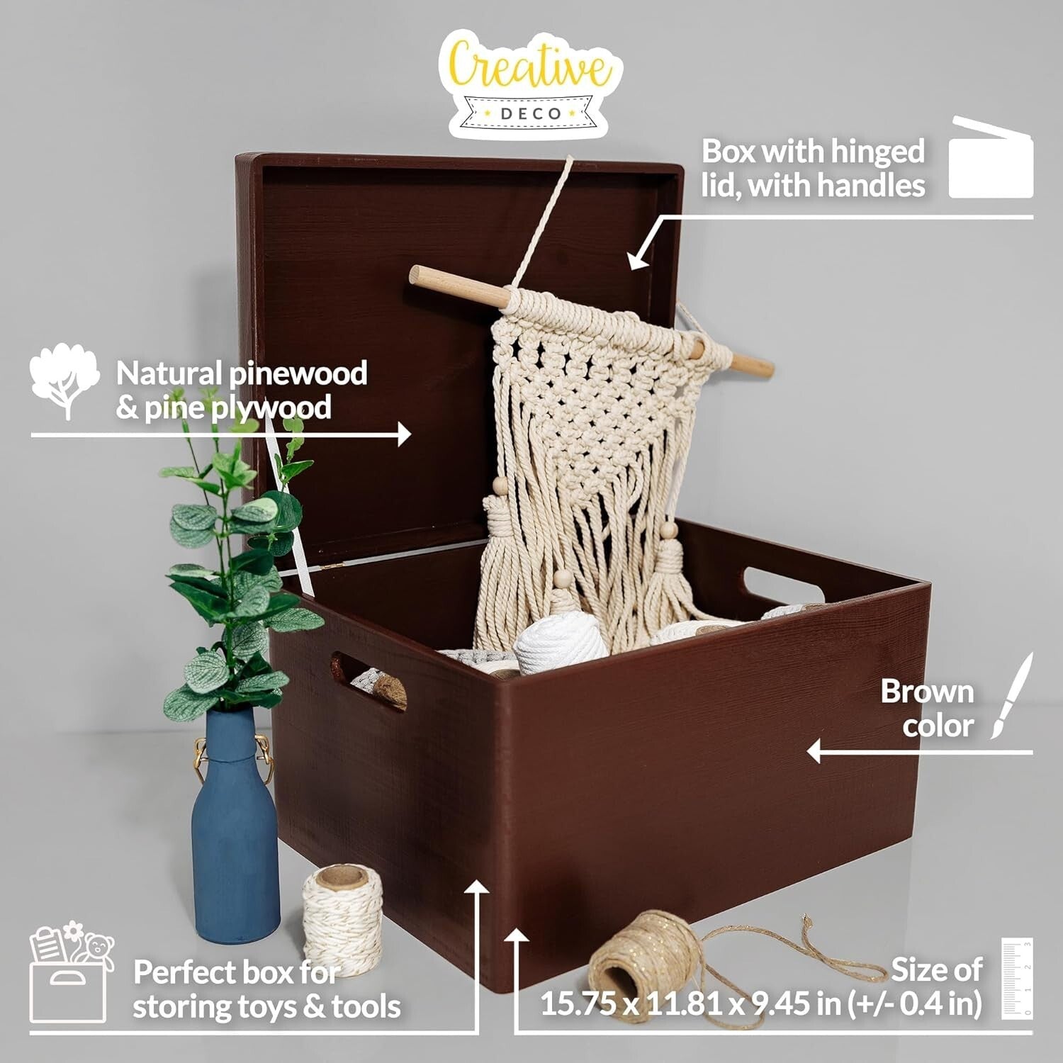 Versatile Large Pine Wood Keepsake Chest with Hinged Lid - Ideal Gift Storage