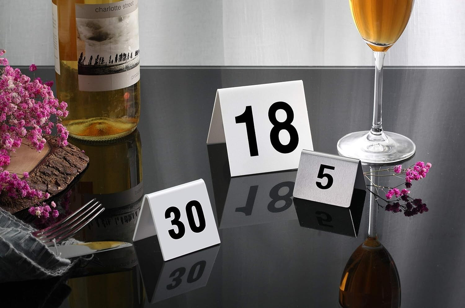 Double-Sided Stainless Steel Table Number Cards 1.5" x 2" for Banquets