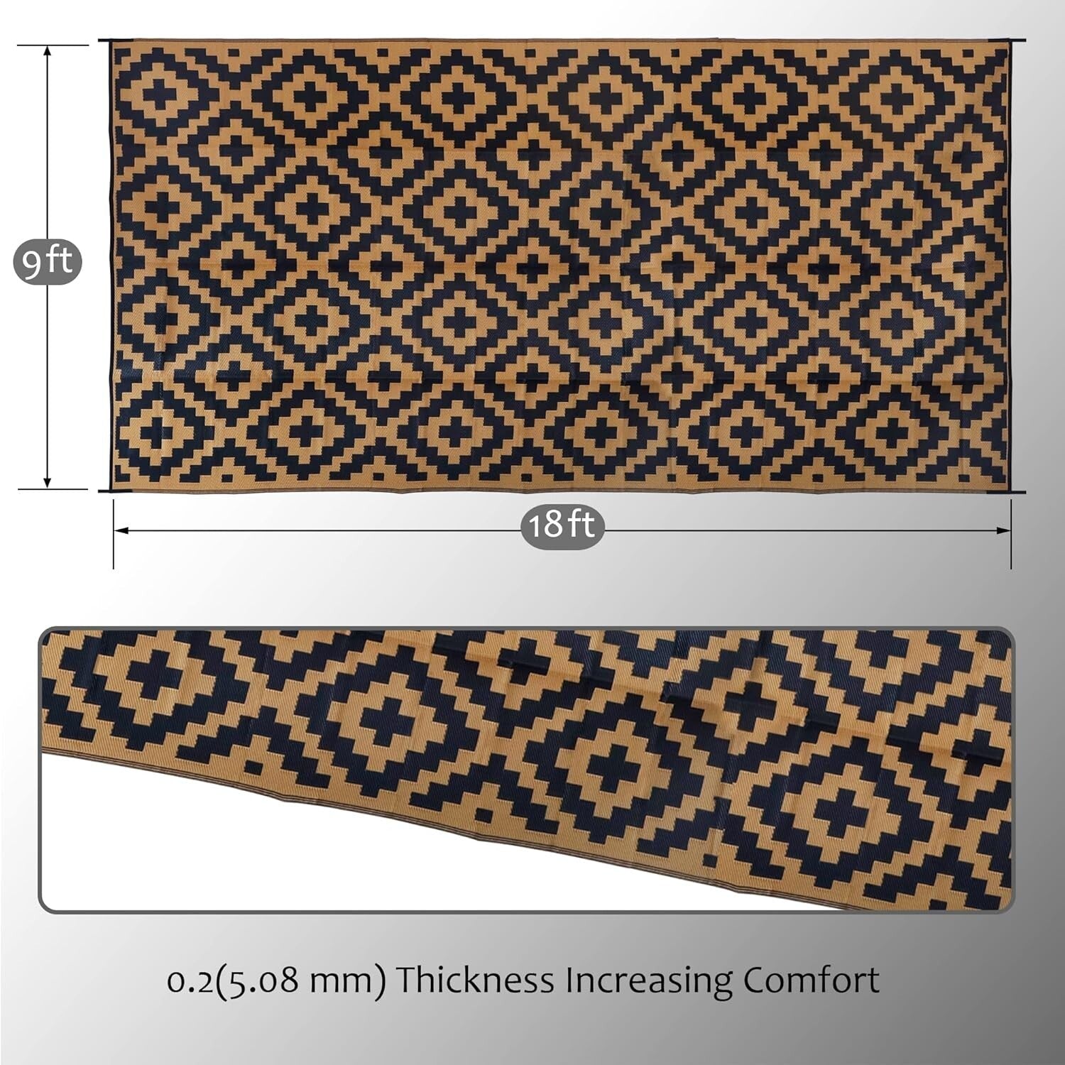 Versatile 9' x 18' Reversible Outdoor Rug - Ideal for Camping, Decks & More