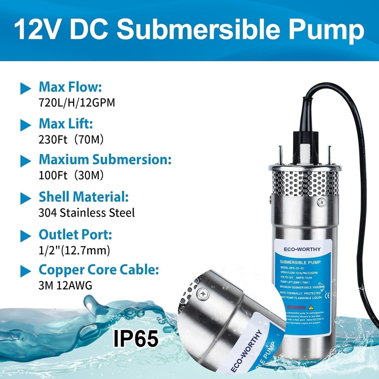 Durable Stainless Steel 12V DC Well Pump - Ideal for Livestock and Irrigation