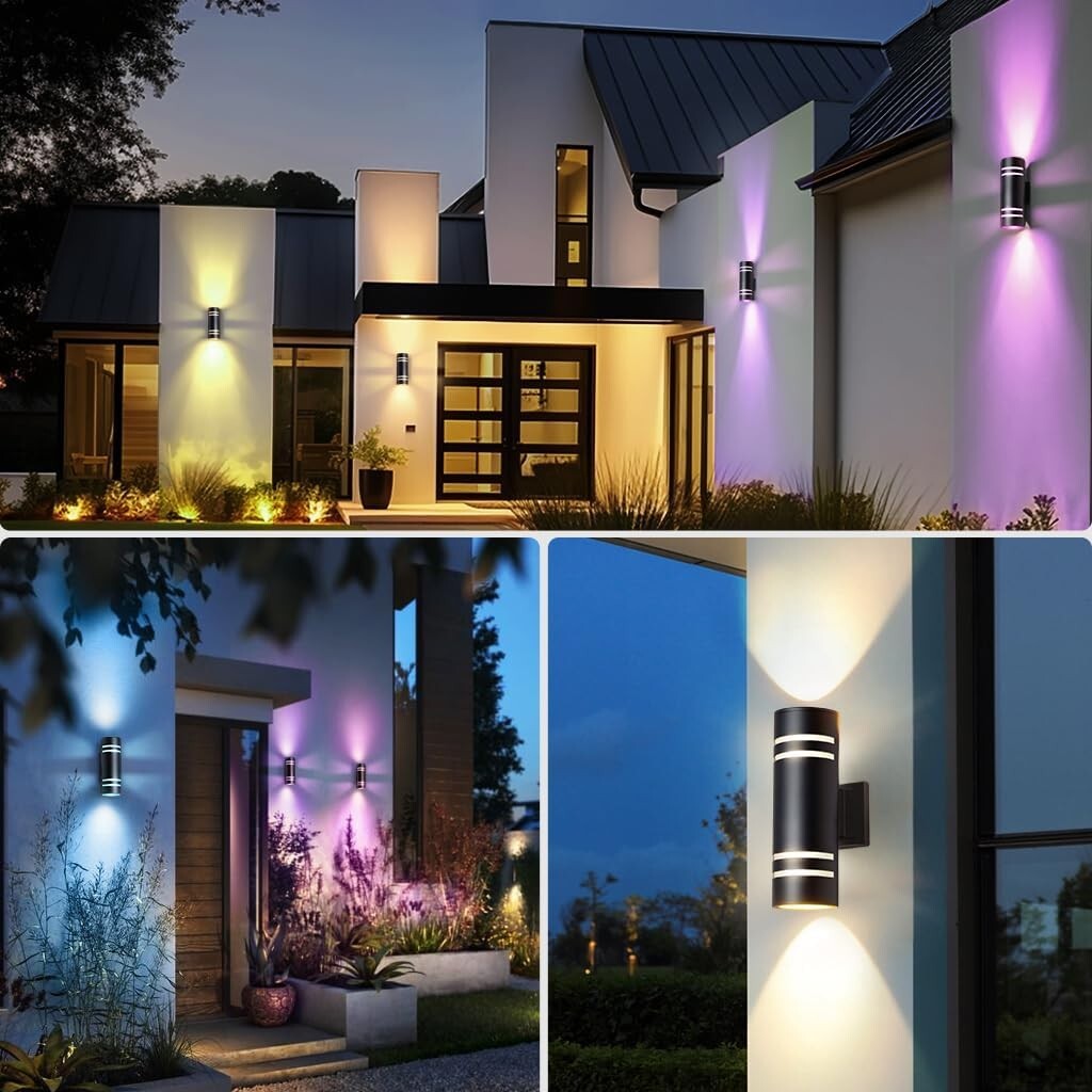 Elegant RGB Up and Down Outdoor Wall Lights - 2 Pack with Smart Control & Safety