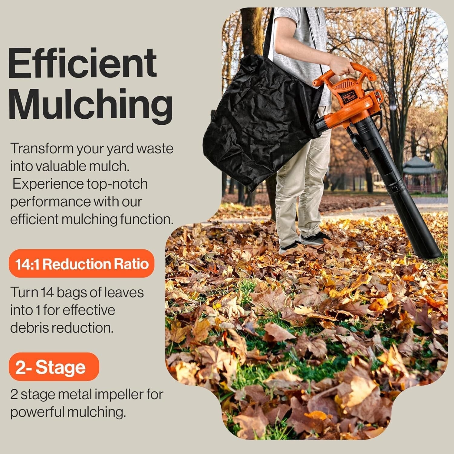 120V 3-in-1 Leaf Blower, Vacuum & Mulcher - Lightweight & Powerful for Yard Care