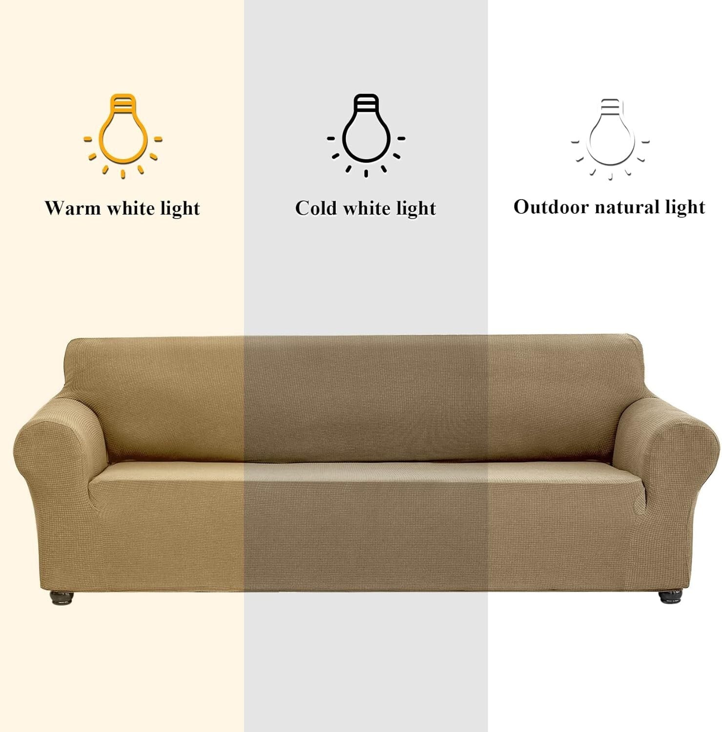 Water-Repellent Spandex Sofa Slipcover - Elastic Bottom for Secure Fit in Tan