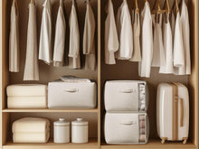 Load image into Gallery viewer, Spacious 70L Foldable Cotton Linen Storage Bags with Zipper &amp; Side Window, Beige