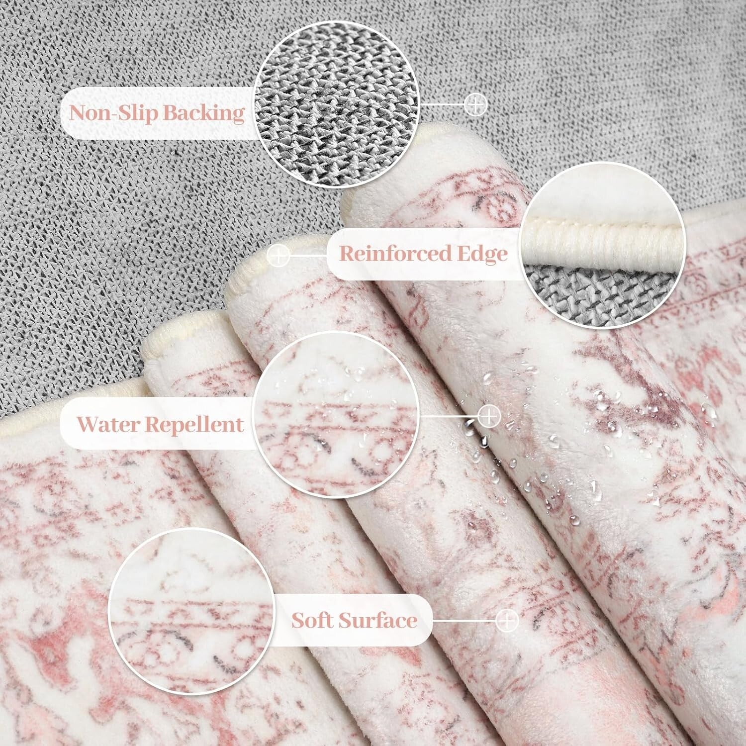 Beautiful Pink Medallion Area Rug 8x10 - Bohemian Floral Carpet for Indoor Use