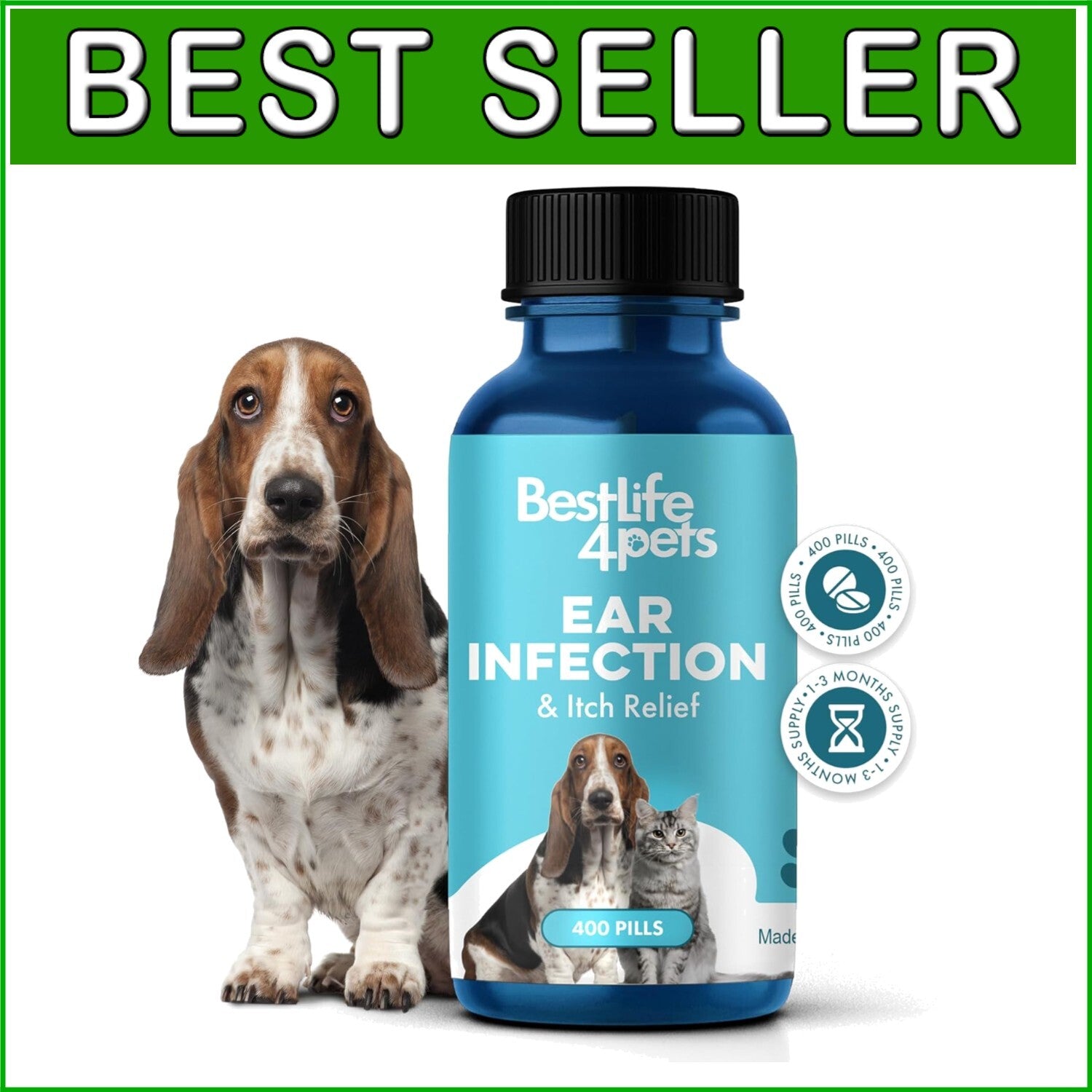 Comprehensive Ear Infection Cure for Pets - 100% Natural Ingredients, 400 Pills
