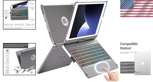 10 Color Backlit 360° Rotatable Keyboard Case for 10.2 inch - 9th/8th/7th Gen