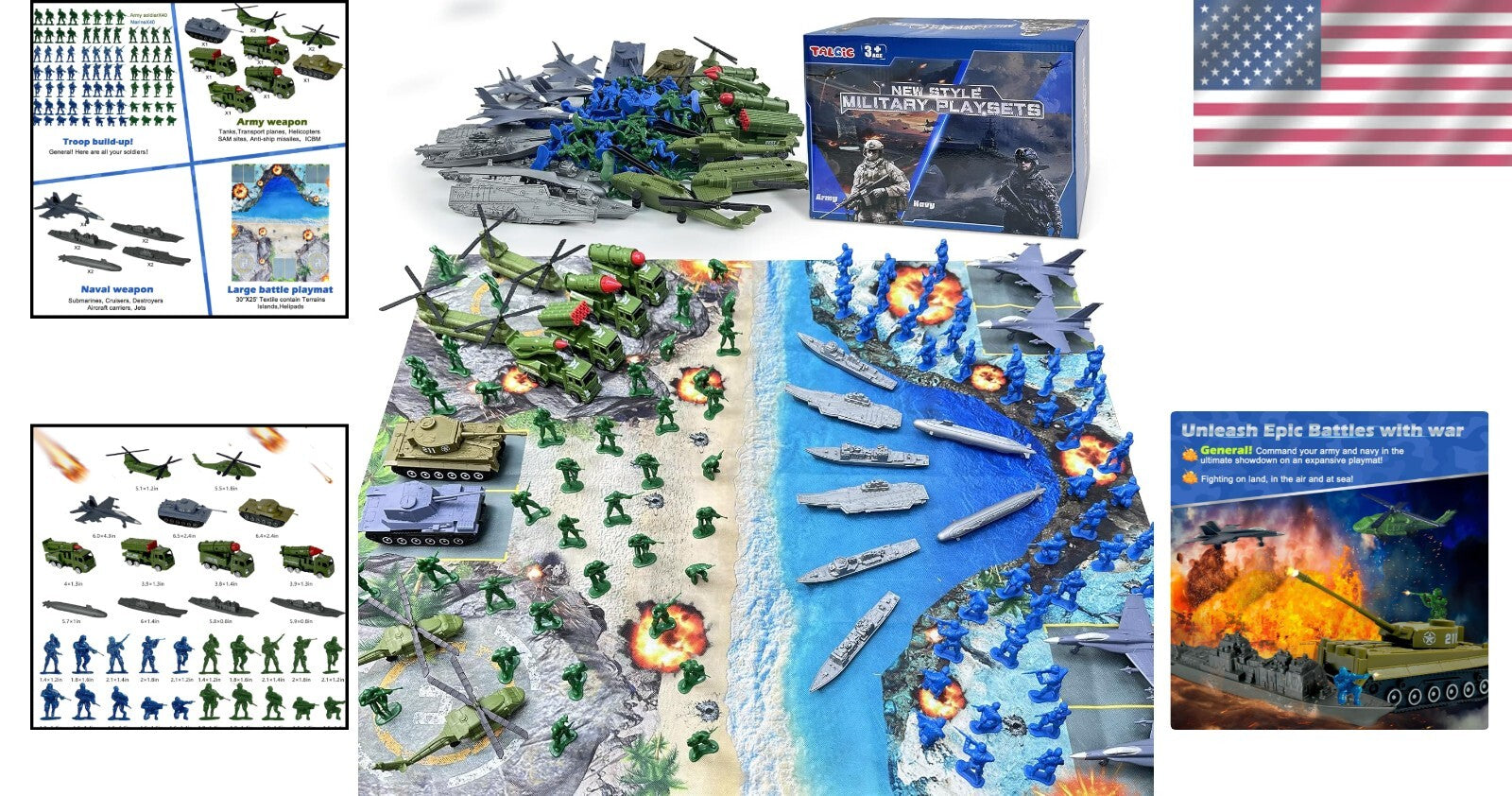 Adventurous Army Men Playset - Includes Battle Mat & Diverse Military Vehicles