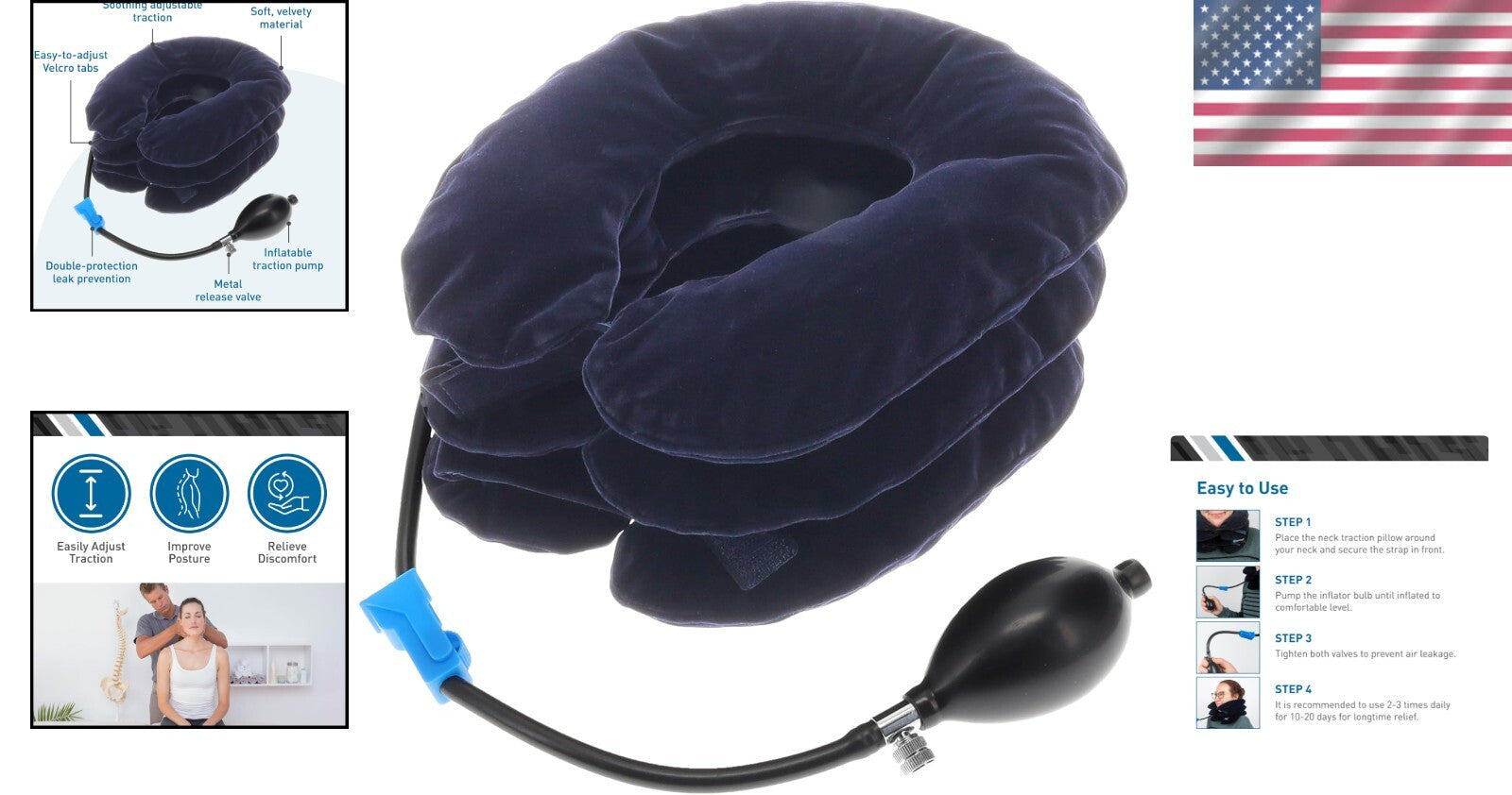 Cervical Traction Neck Brace with Inflator Bulb – Adjustable Support System