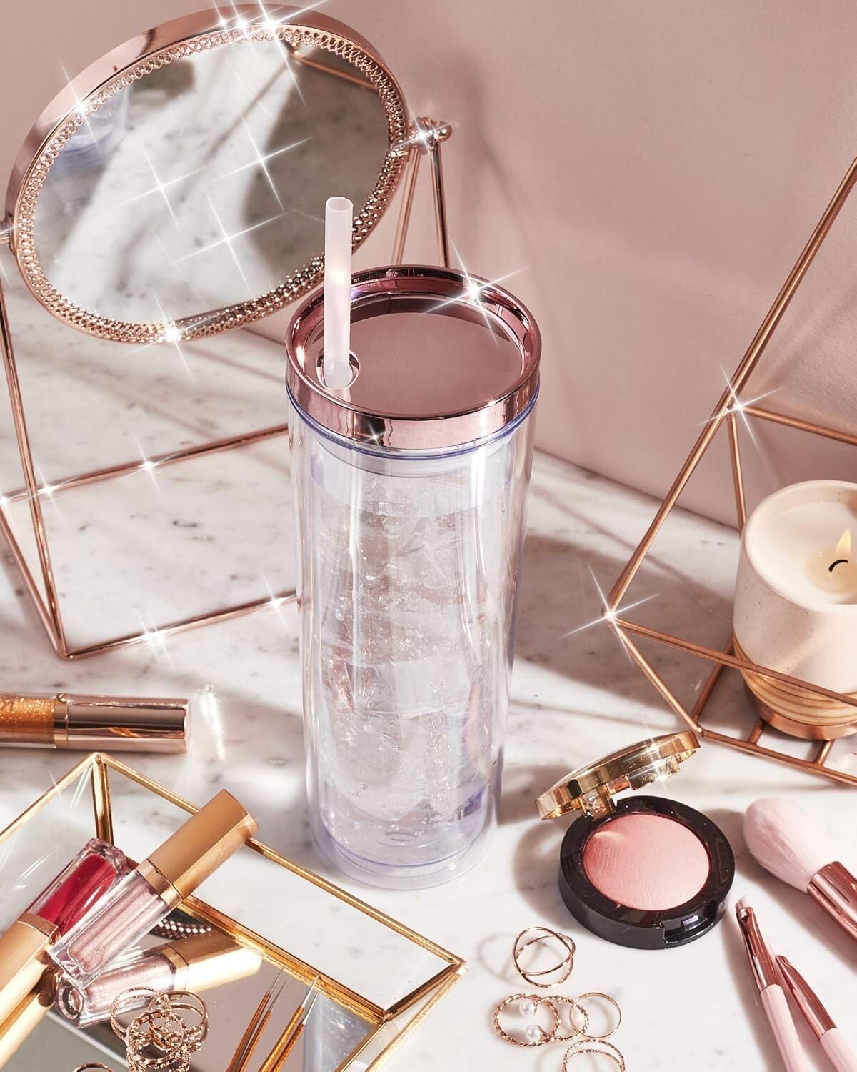 18oz Matte Black Acrylic Tumblers with Lids & Straws | 8 Pack Insulated Cups