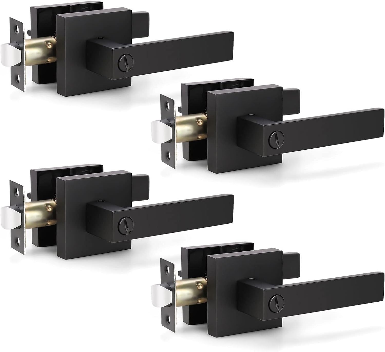 Durable Zinc Alloy Matte Black Door Handles - 4 Pack for Bedrooms & Bathrooms