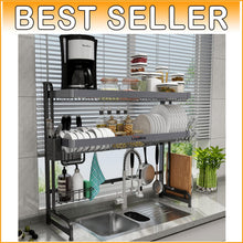 Load image into Gallery viewer, 3-Tier Over Sink Dish Drying Rack - Adjustable Stainless Steel Organizer
