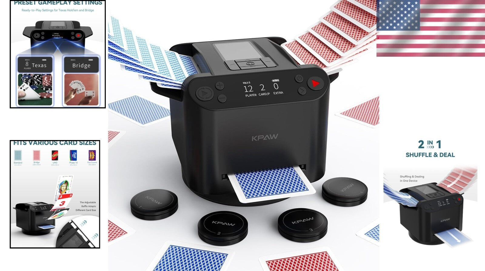 Quiet 2-in-1 Card Shuffler & Dealer with Remotes - Rechargeable for Endless Fun