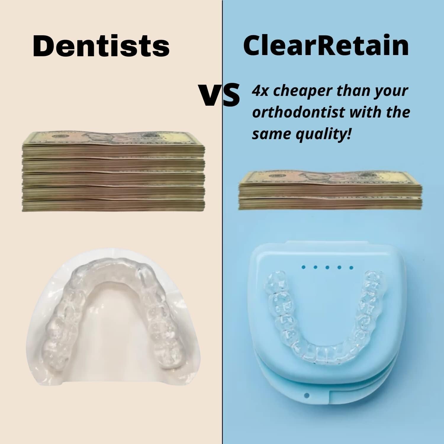 Custom Clear Dental Retainers Kit - Perfect Fit for Upper & Lower Teeth