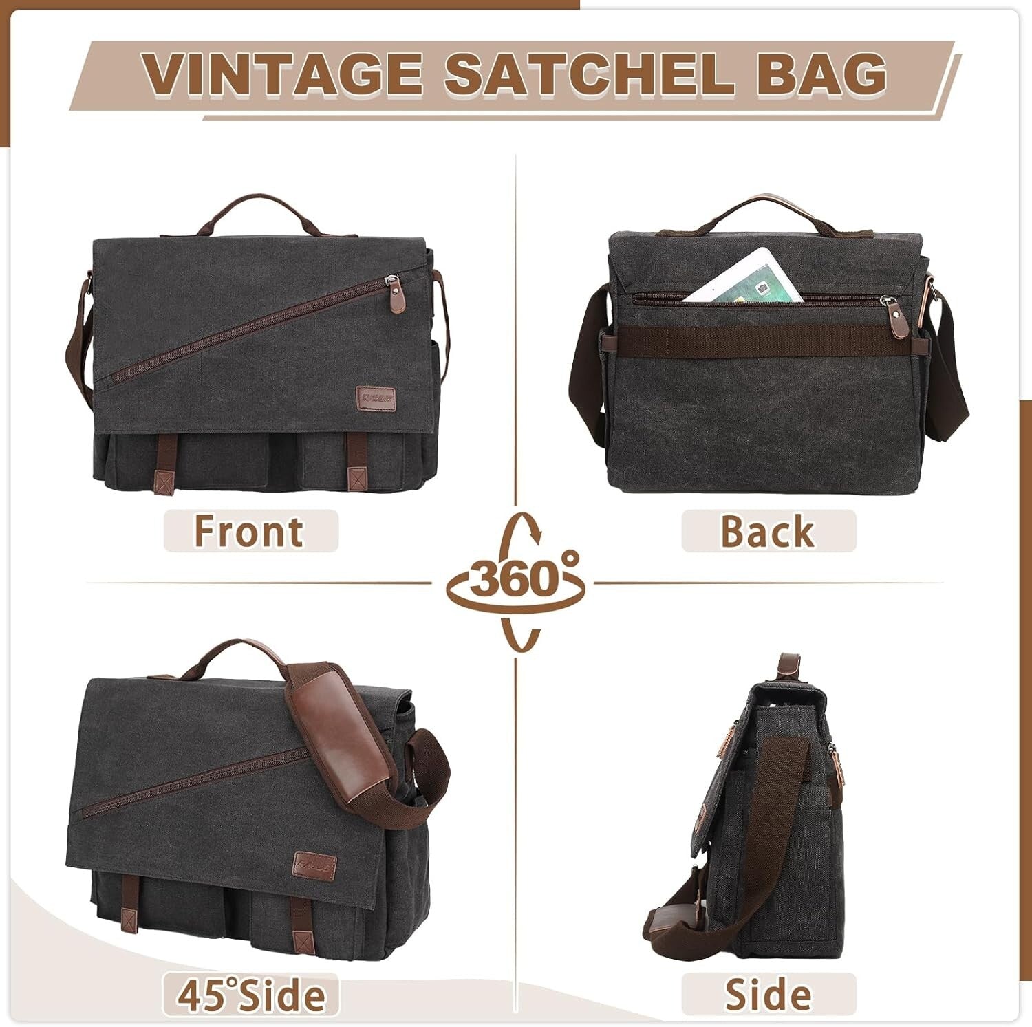 Elegant Cotton Canvas Messenger Bag with 14 Pockets - Ideal for Work & Travel