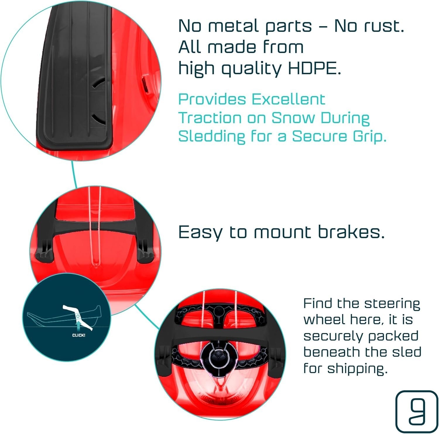 Durable Snow Sled for Kids & Adults - Lightweight Toboggan with Steering Wheel