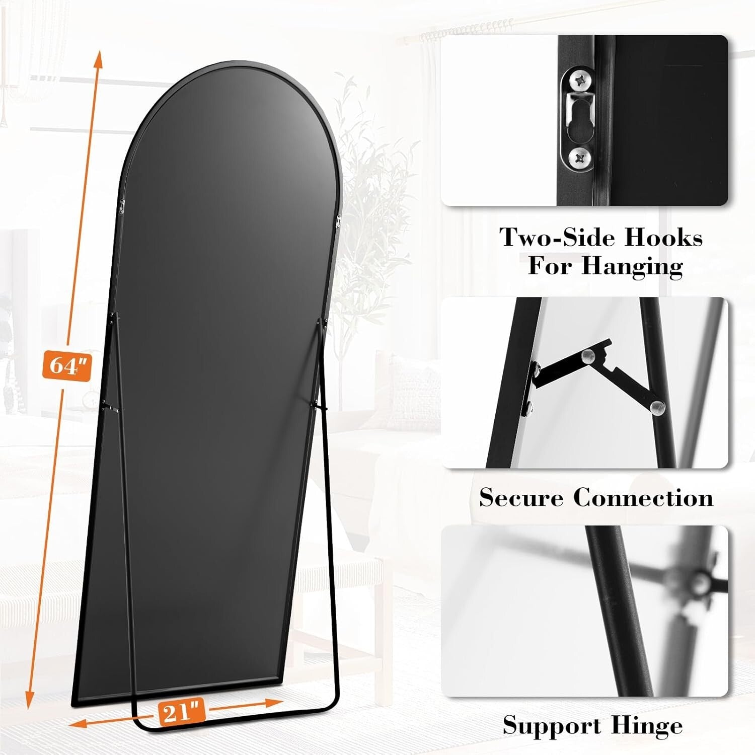 Ready-to-Use 64" x 21" Sleek Arched Mirror with Shatterproof Design - Home Decor