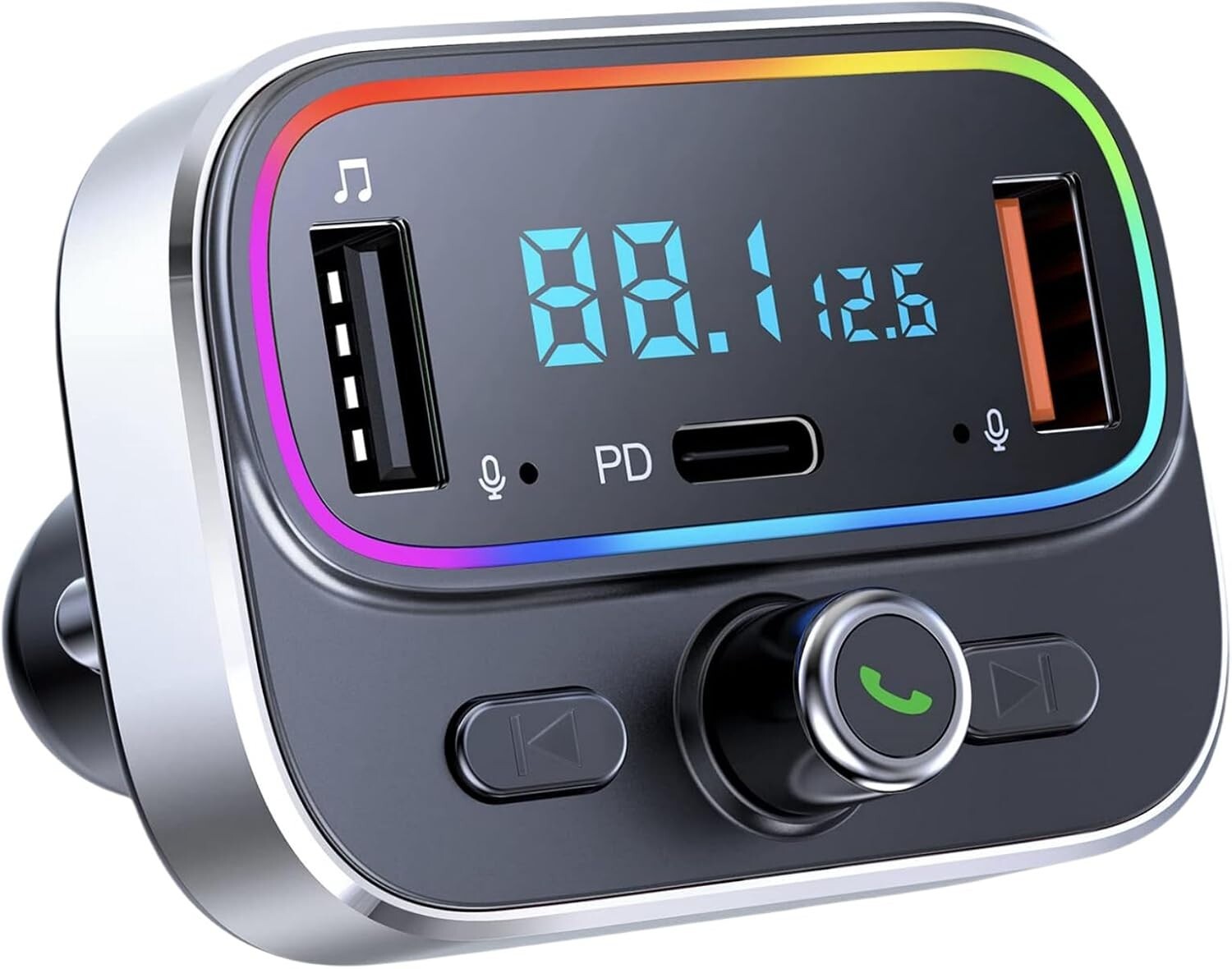 Bluetooth FM Transmitter with Dual Mics & Fast Charging - Hands-Free Car Kit