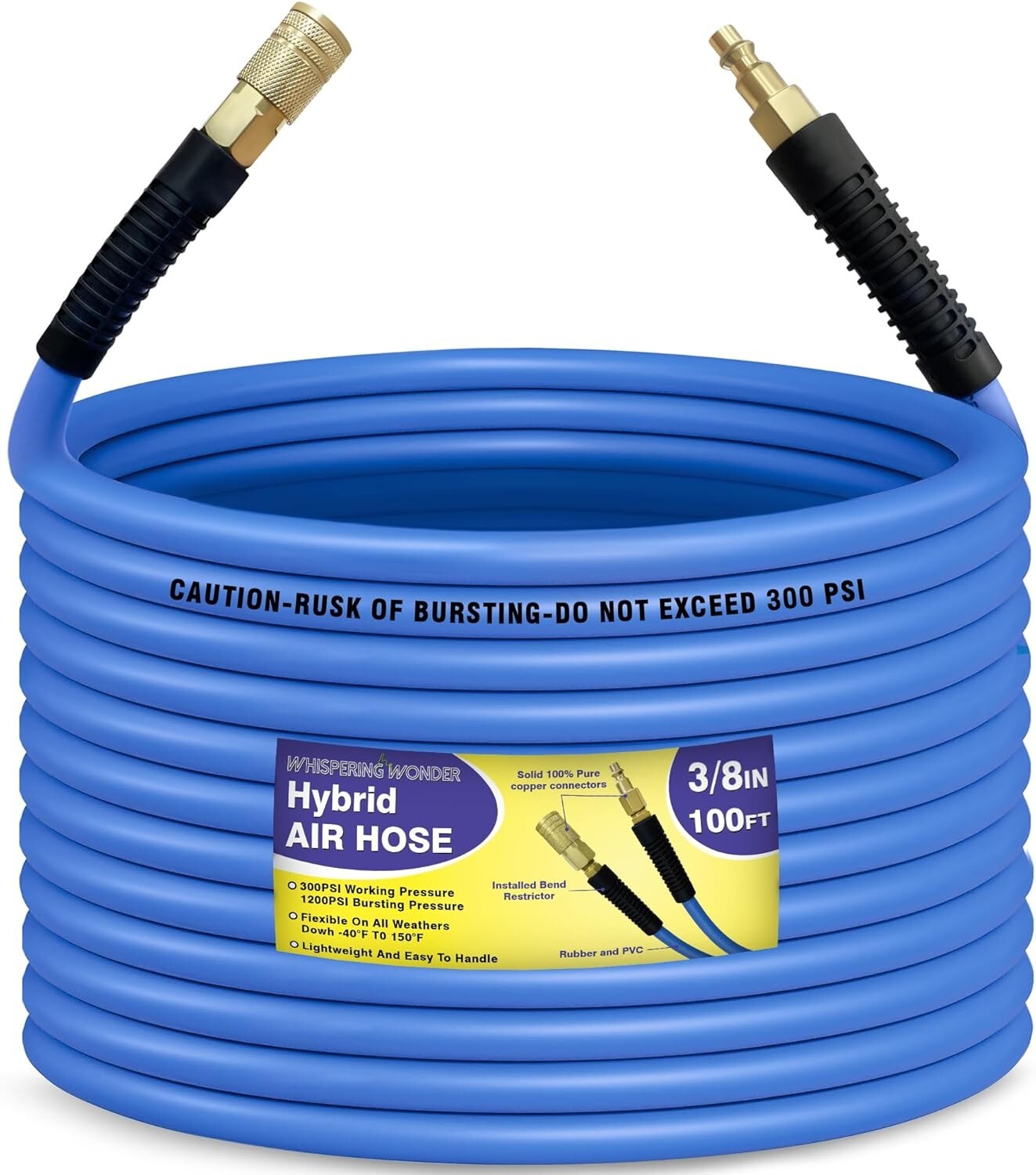 3/8 in x 100 ft Flexible Air Hose with Quick Coupler - 300 PSI Performance Blue
