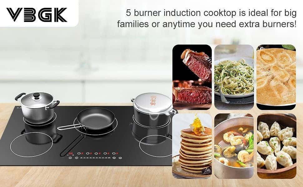 Efficient 36'' Induction Cooktop with 5 High-Power Burners and Safety Features