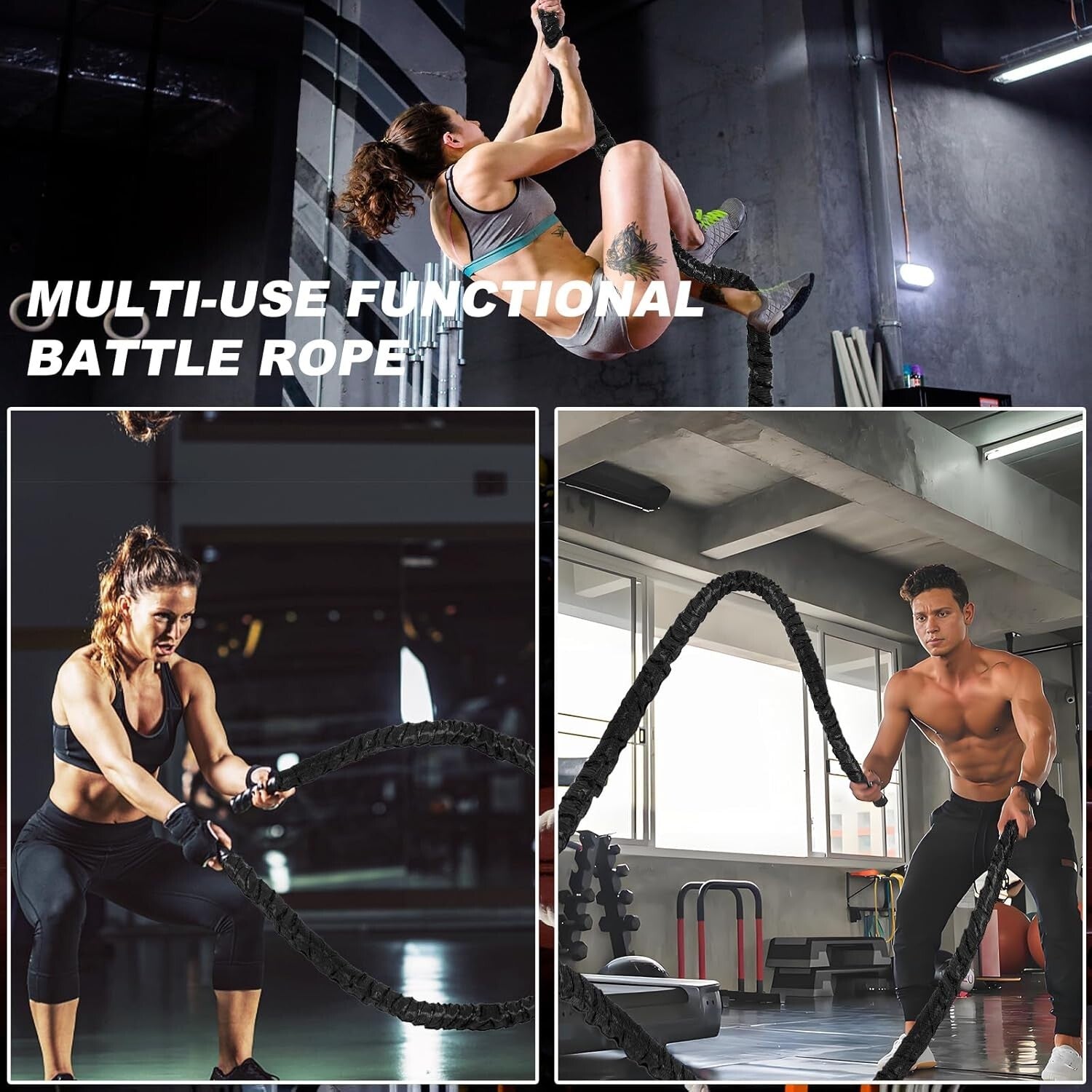 Adjustable Thickness Battle Ropes - 30ft Heavy Workout Rope for Intense Training