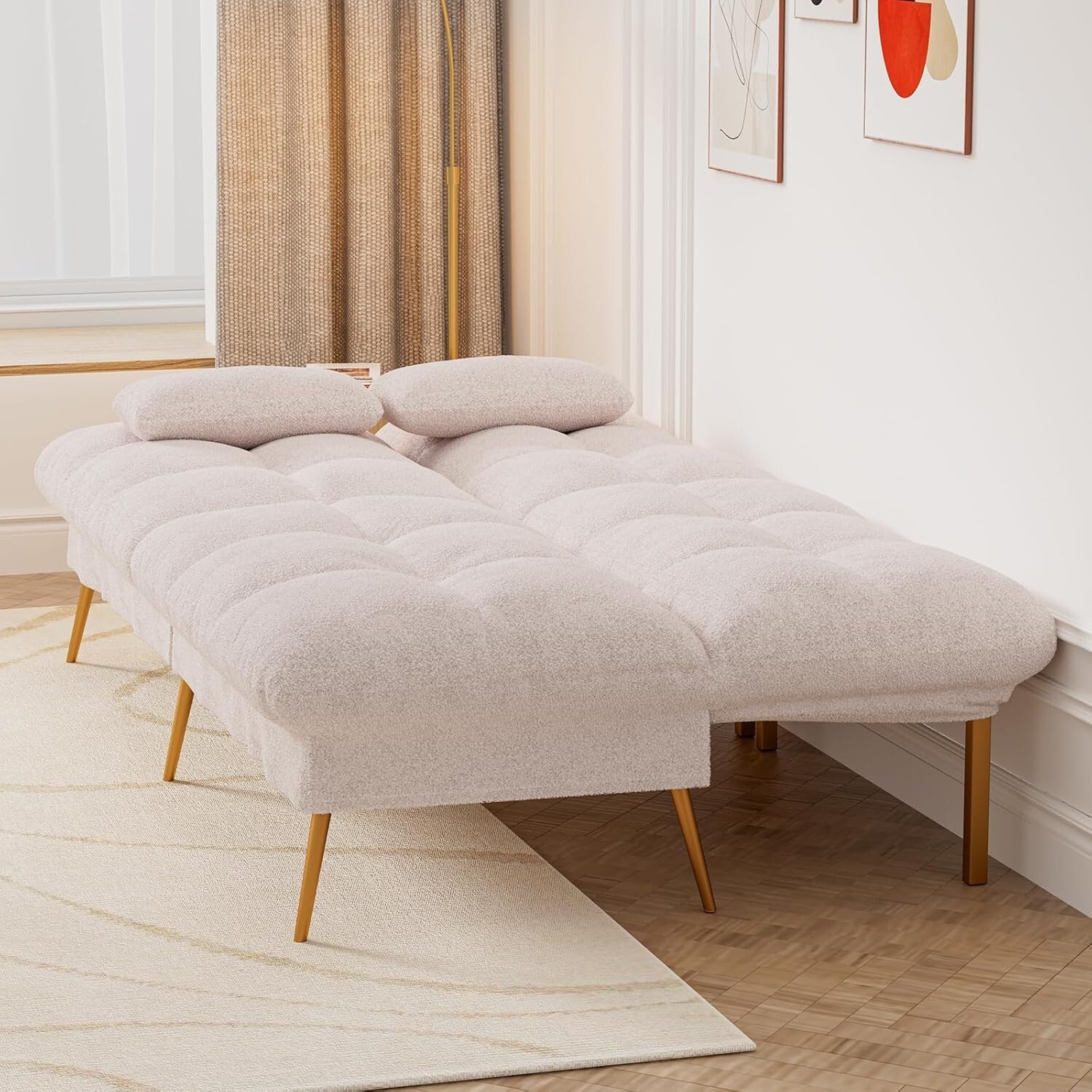 Elegant 68" Convertible Futon Sofa Bed with Adjustable Backrest - White