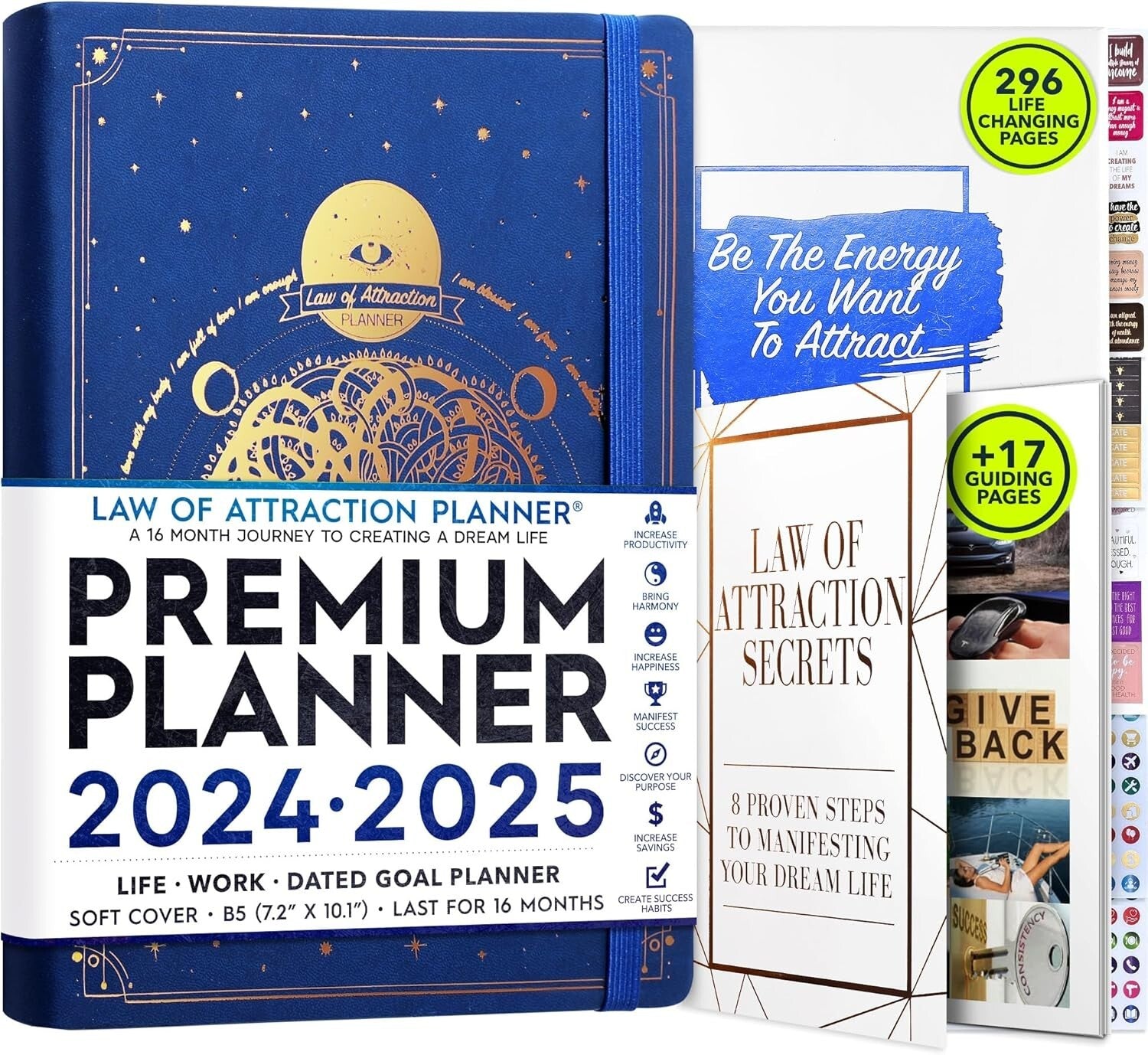 Deluxe 2025 Life Planner with Vision Board & Habit Trackers - B5 Sized Organizer