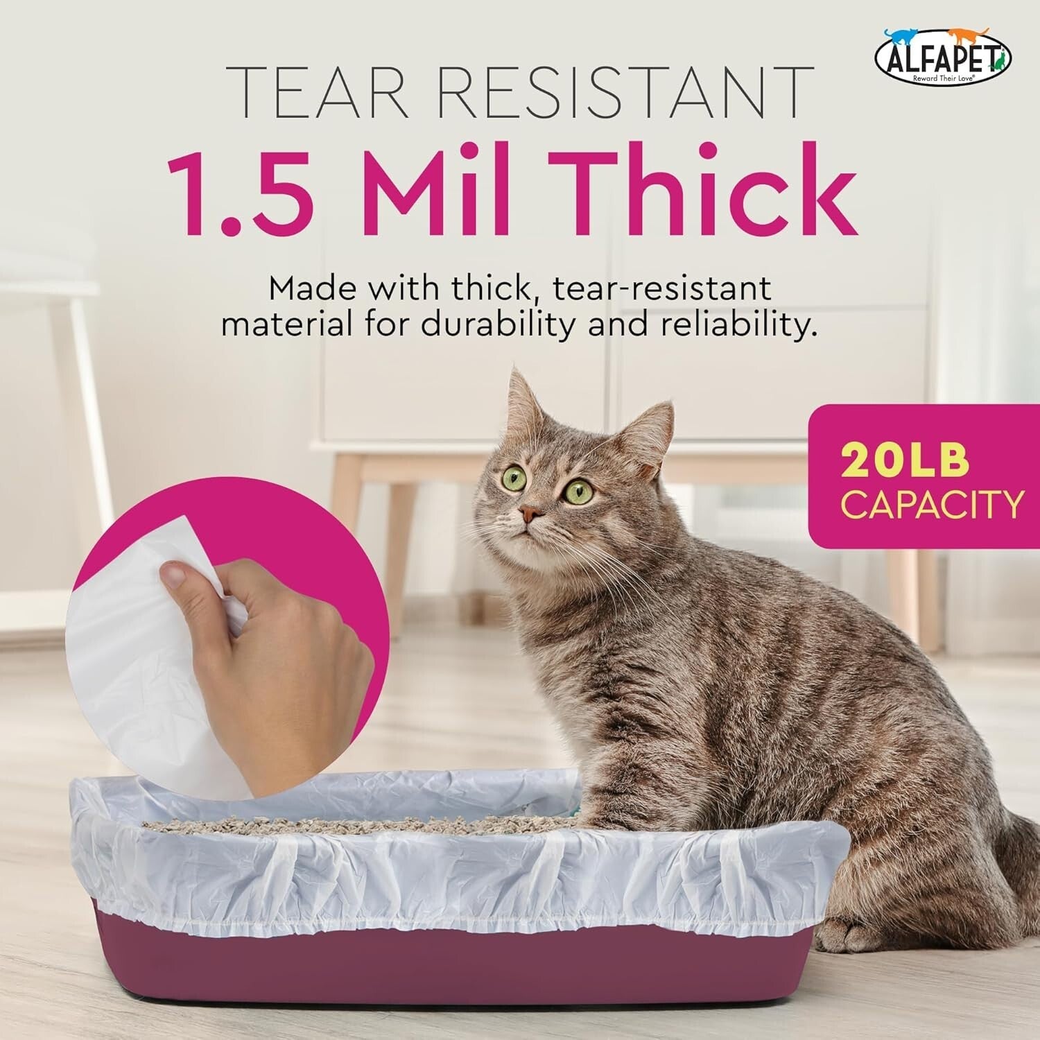Tear-Resistant Extra Giant Cat Litter Liners with Sta-Put Technology - 60 Count