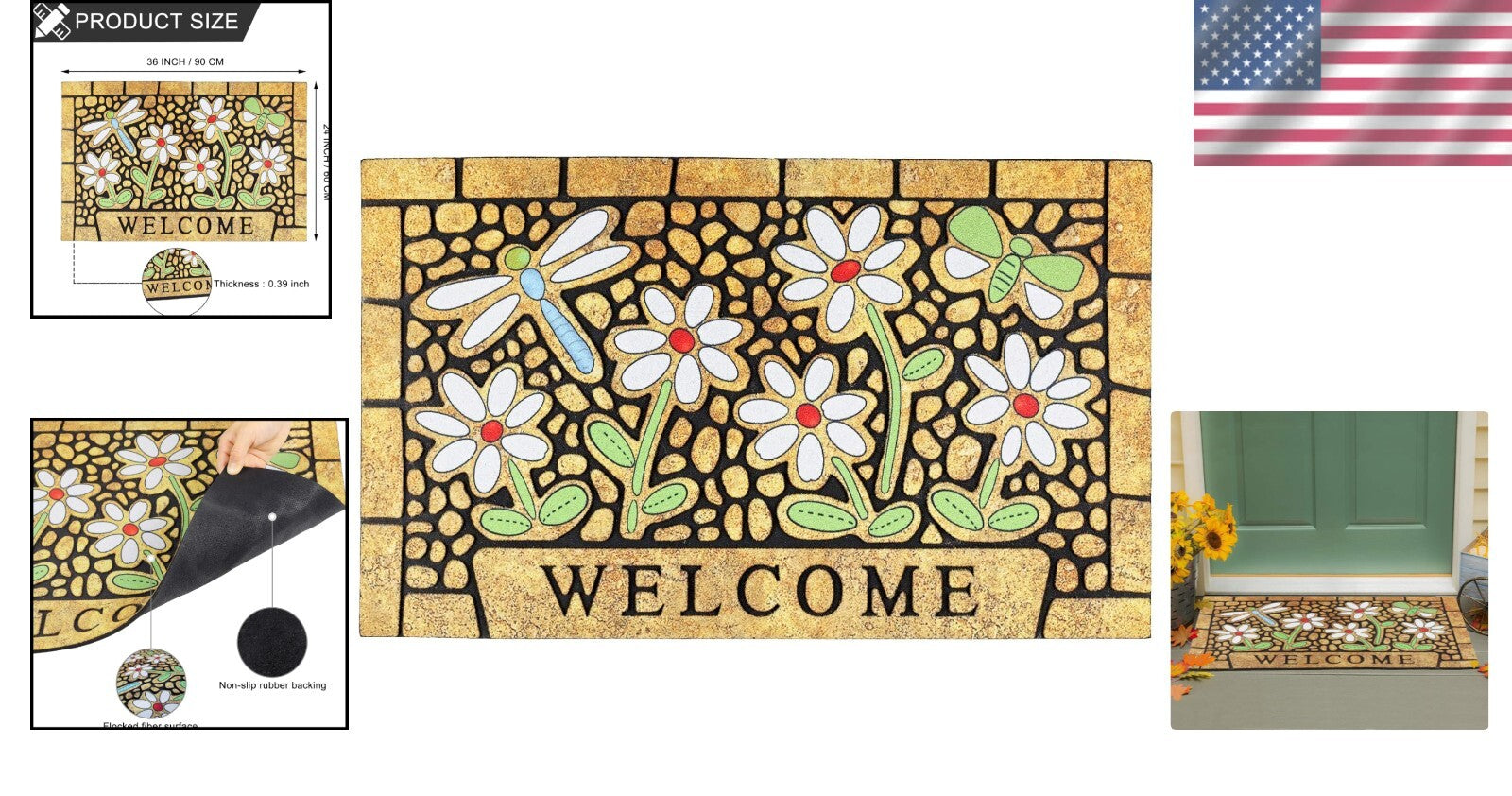 Outdoor Welcome Mat with Dragonfly Design - 24 x 36 Heavy Duty Non-Slip Doormat