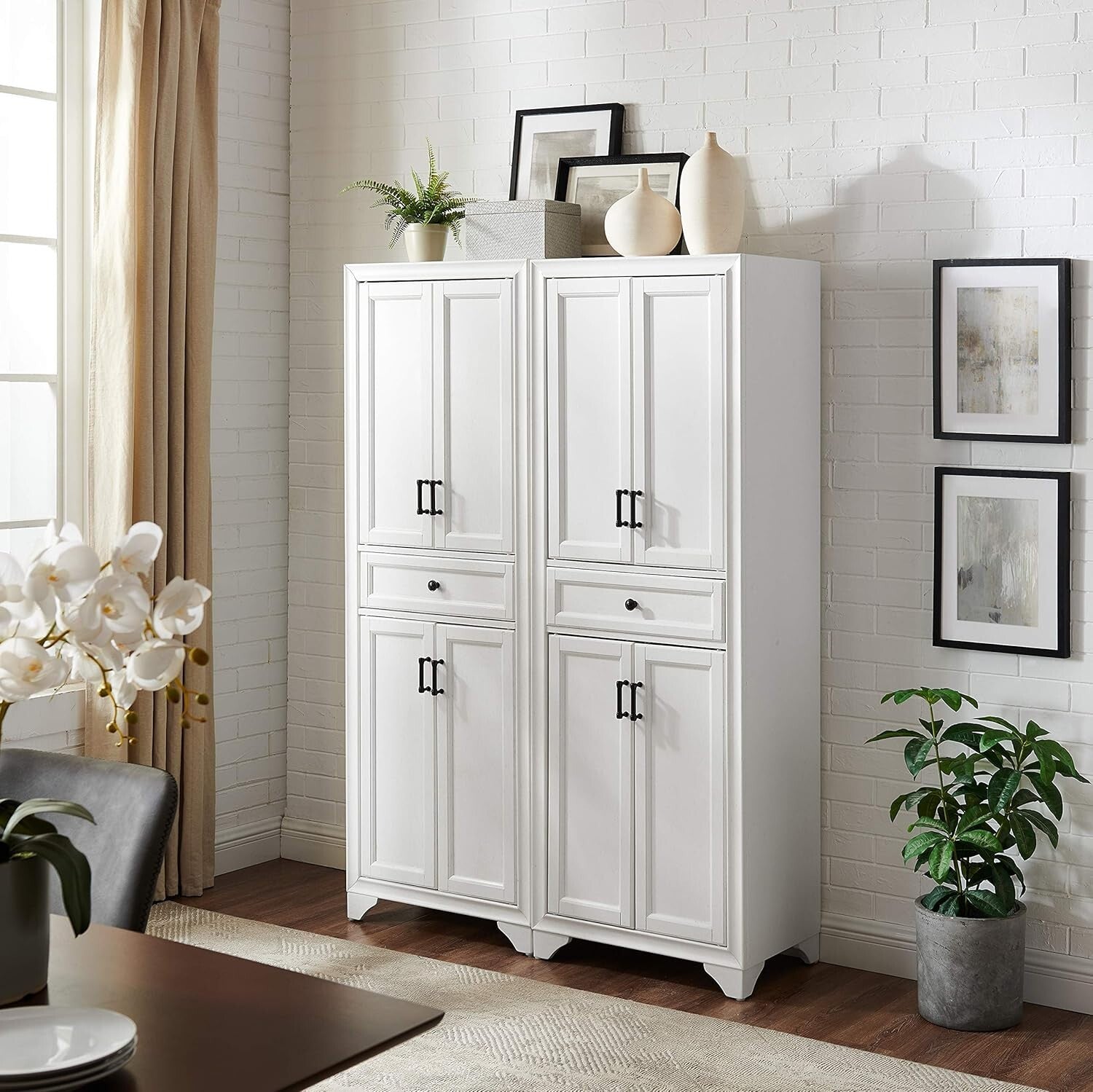 Charming 2-Piece Pantry Storage Duo with Adjustable Shelves in Distressed White