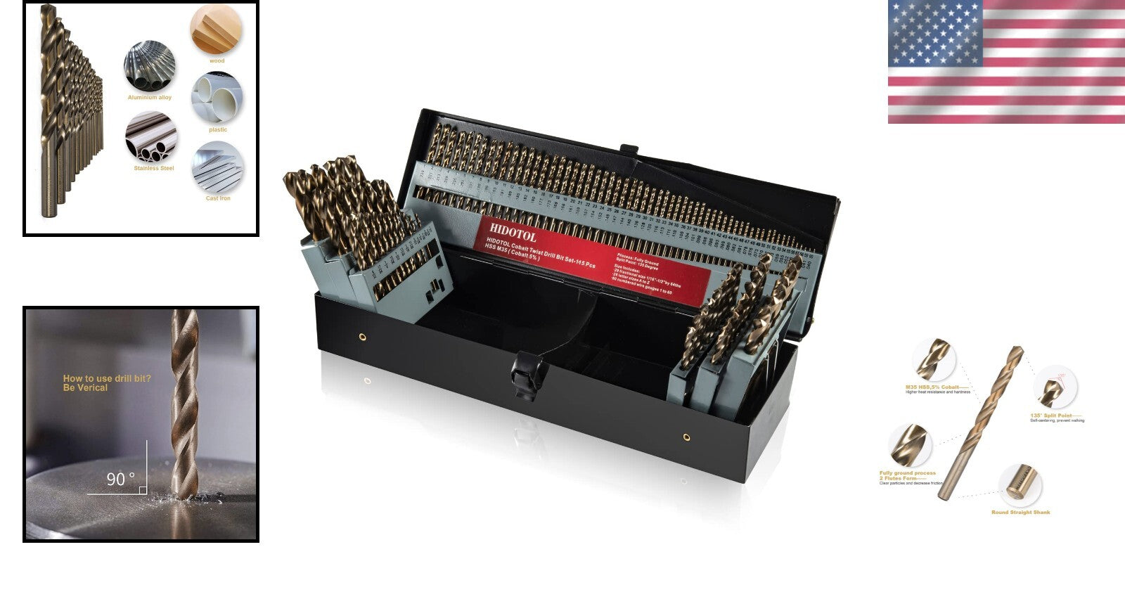 Durable 115PC Cobalt Drill Bit Set with Round Shank for Enhanced Drilling Power