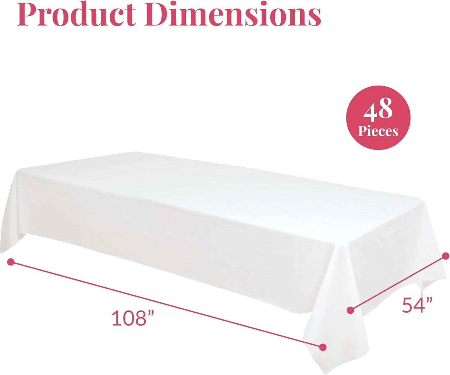 Elegant 48-Piece White Disposable Tablecloths 108x54 for Indoor & Outdoor Events