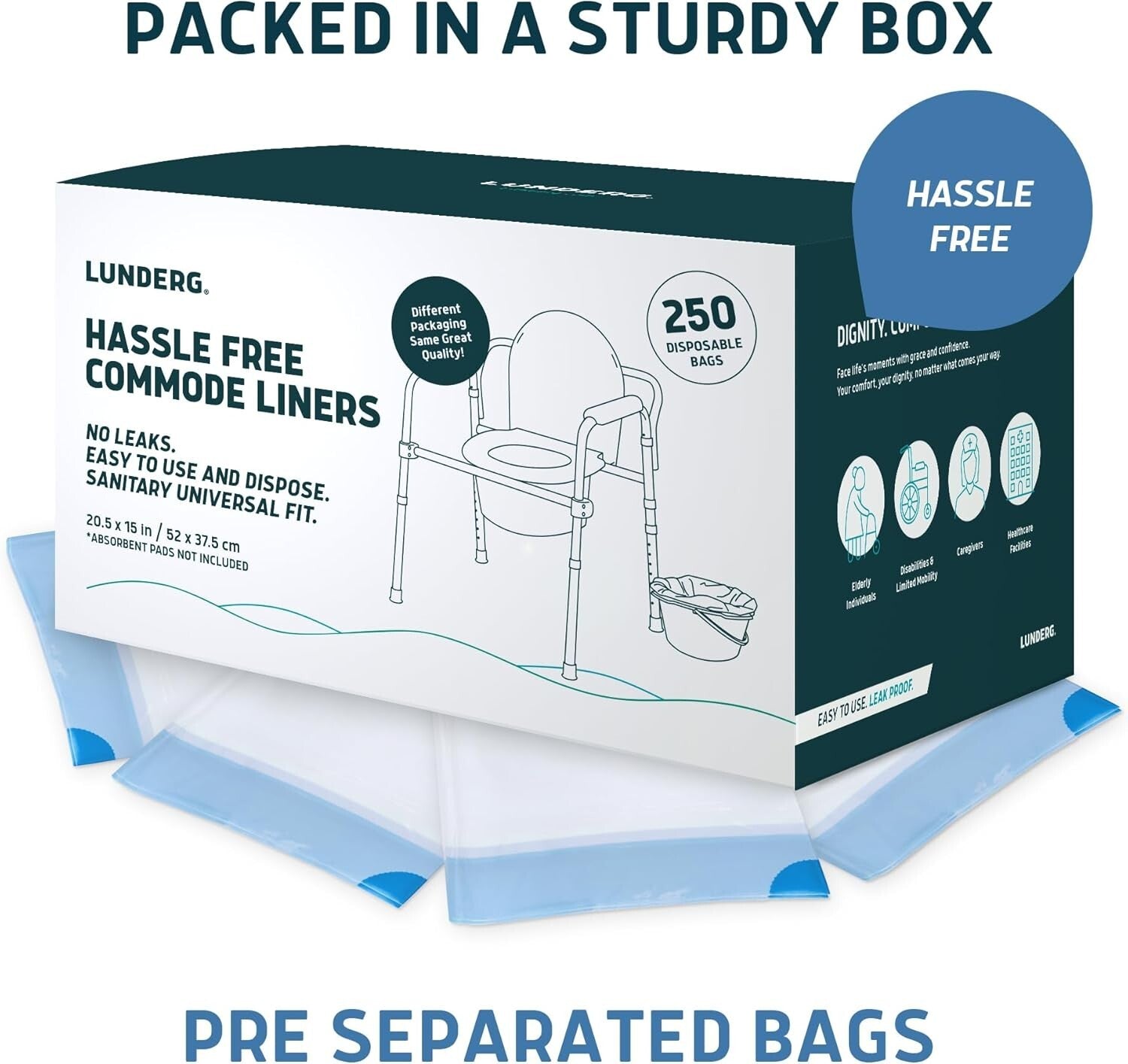 Universal Fit 250 Count Disposable Liners for Adult Commode & Portable Toilets