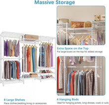 Load image into Gallery viewer, Freestanding White Closet Wardrobe Rack - Supports 890 lbs, 8 Shelves Included