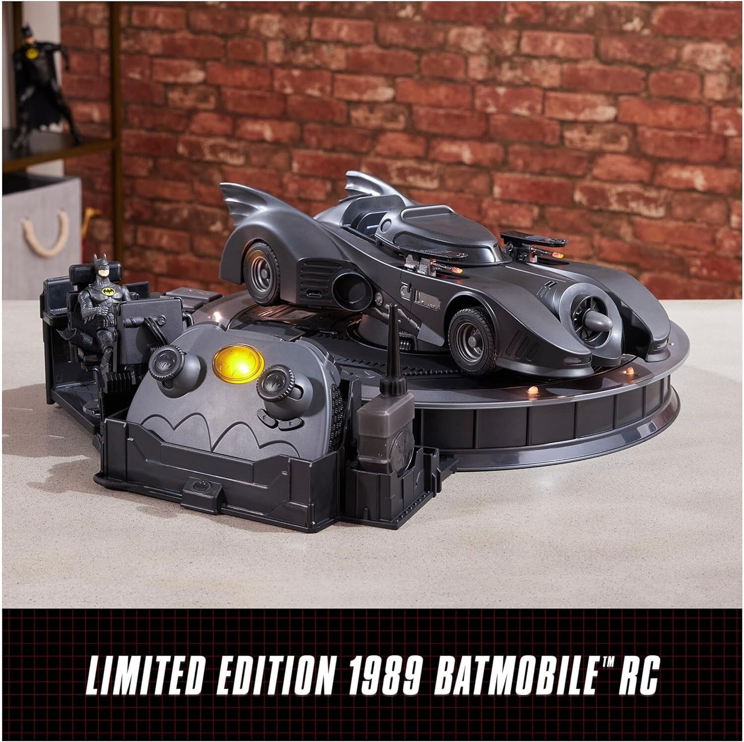 Dynamic 1989 Batmobile RC with Light-Up Features & Rotating Batcave Display Base