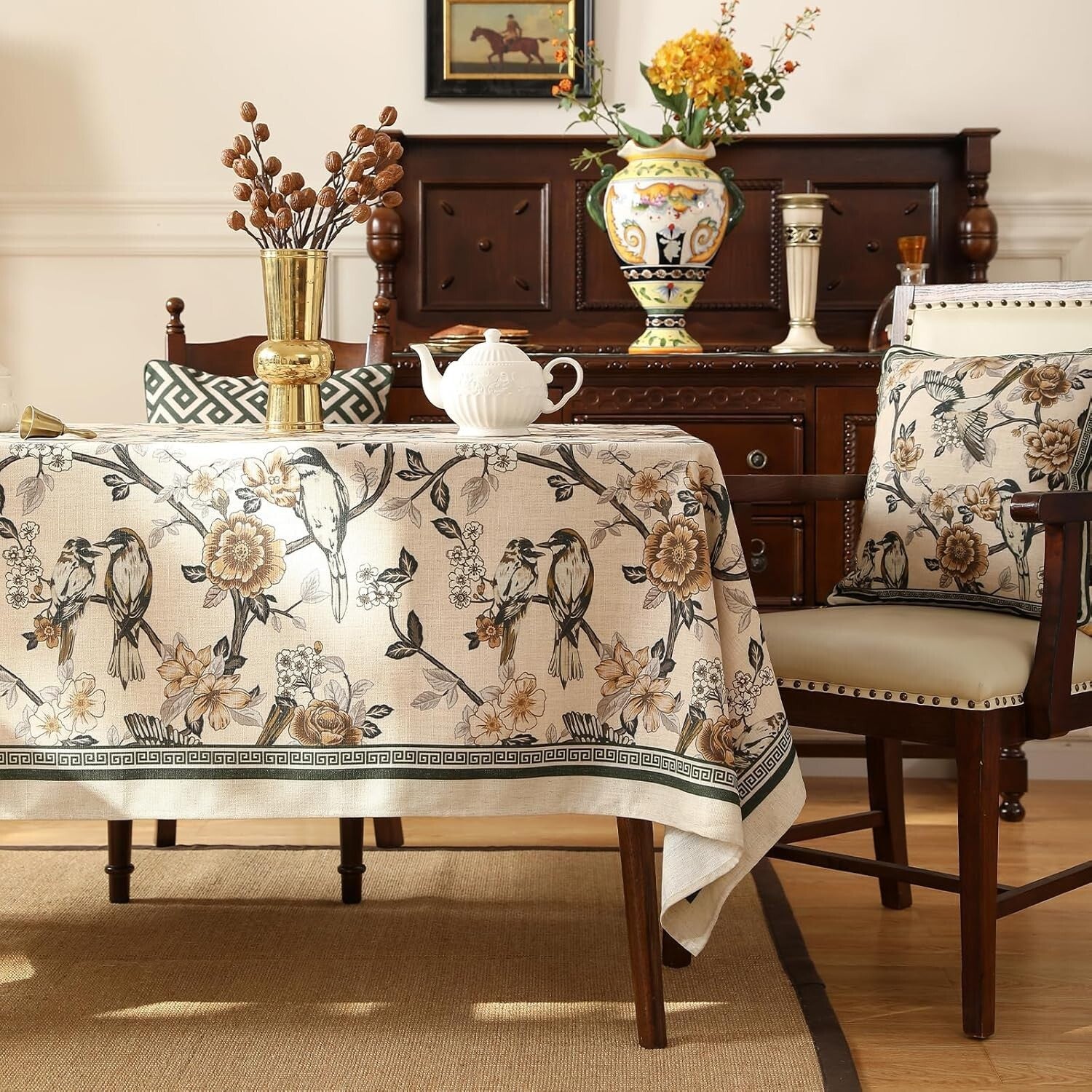 Hand-Painted Floral Table Cover for Rectangle Tables - Perfect for Gatherings