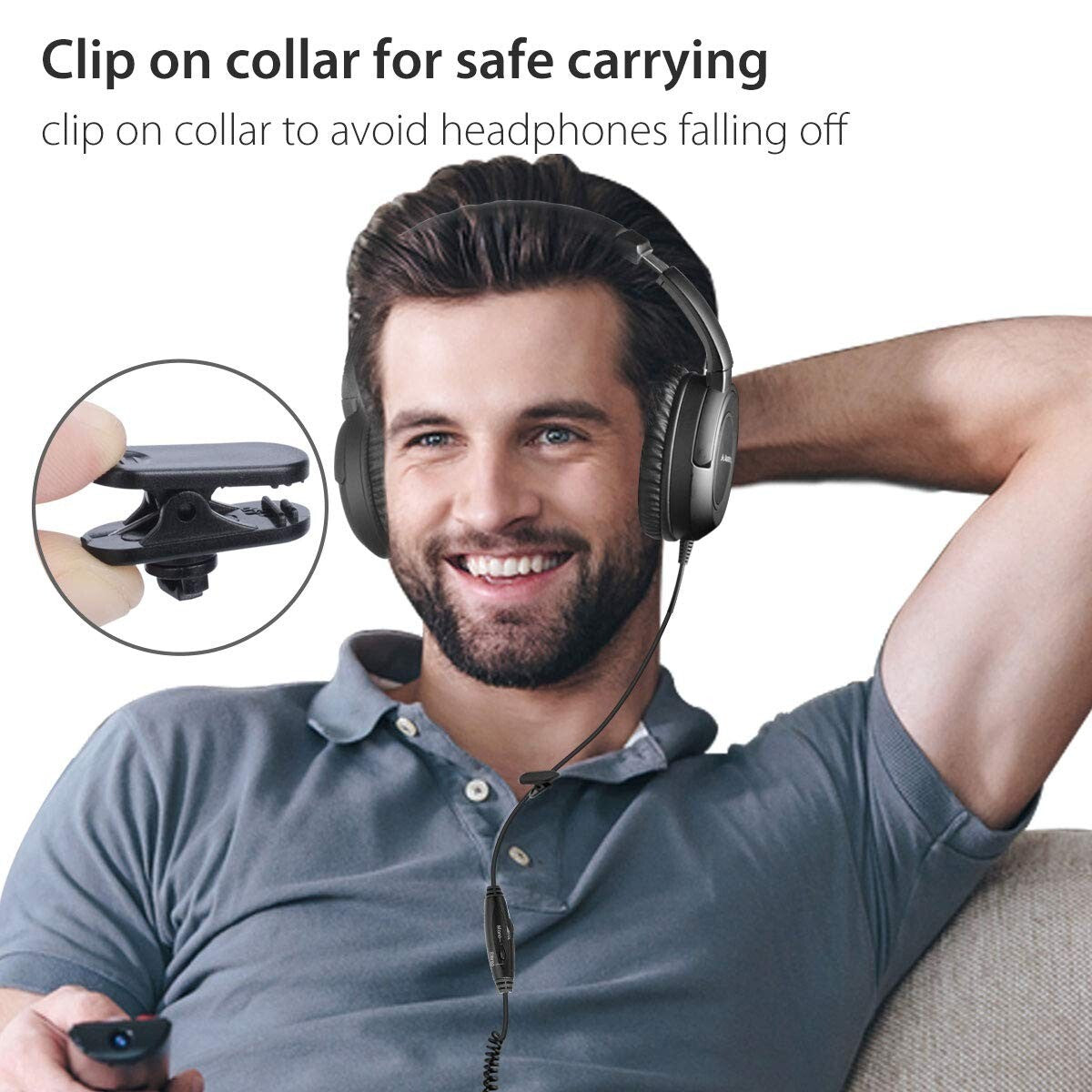 16.4ft Long Coiled Cord Headphones Over-Ear with Volume Control & Stereo Sound