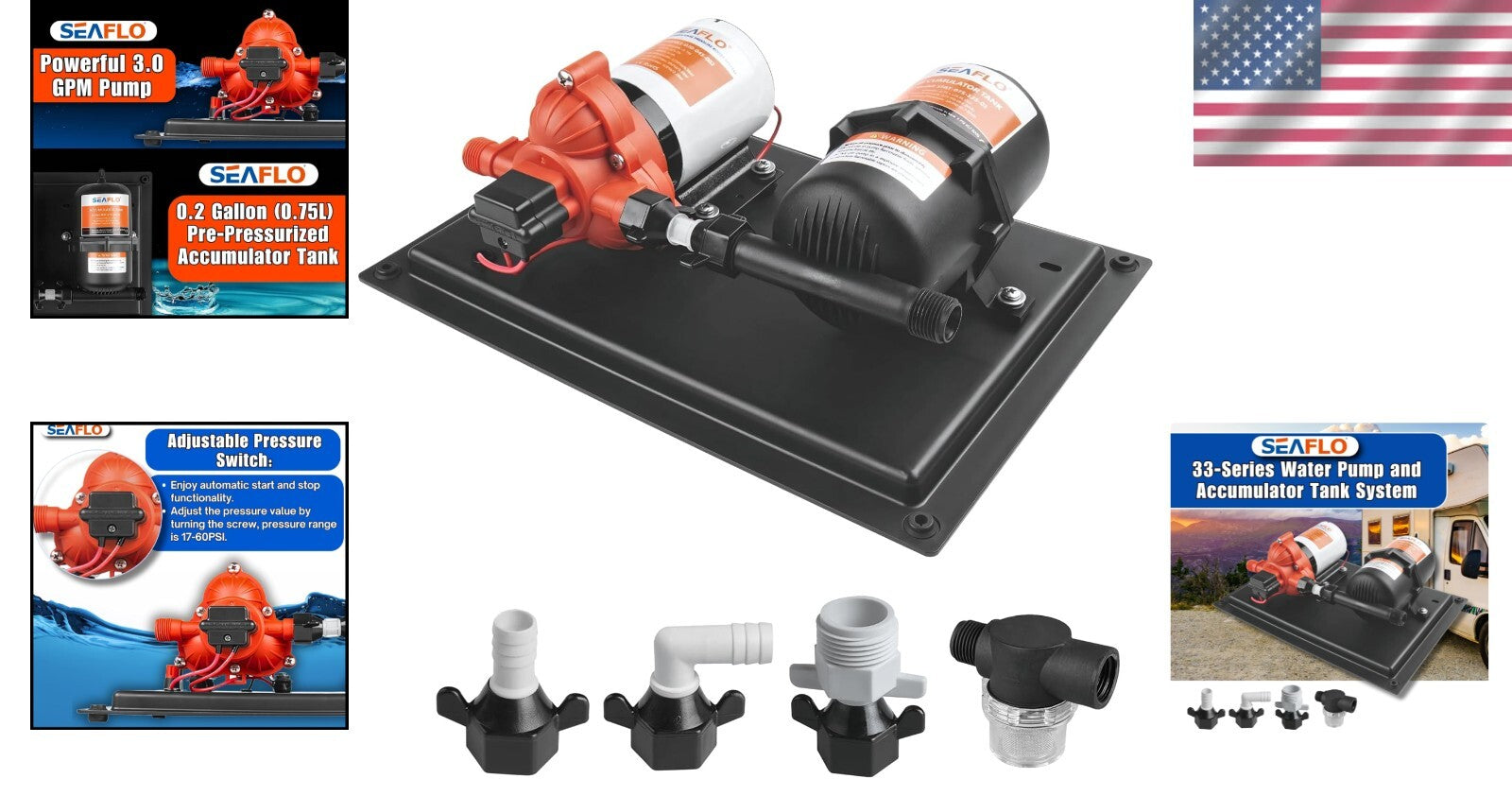 Durable 12V DC 3.0 GPM Pump & 0.2-Gallon Tank System for Off-Grid Applications