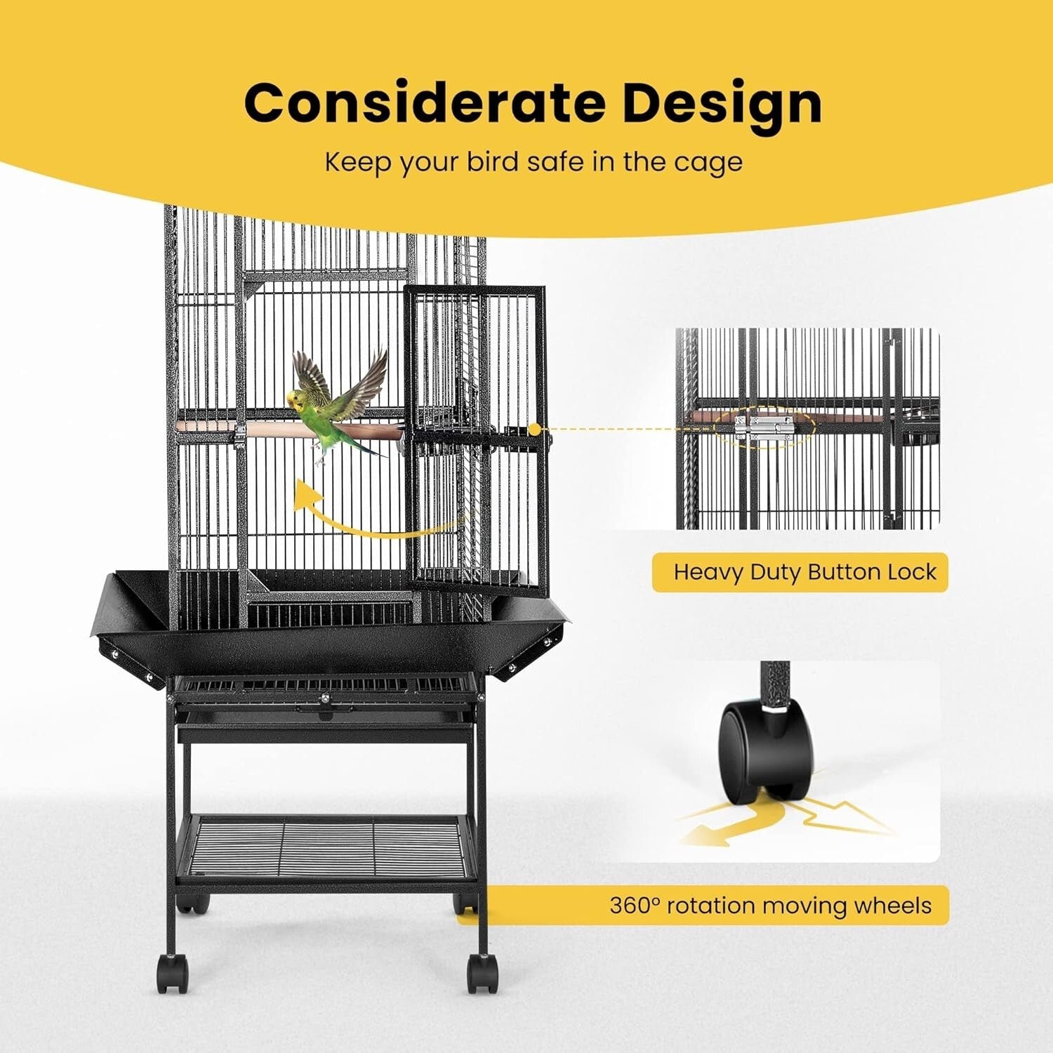 Elegant Black Bird Cage with Play Top - Ideal for African Grey, Macaws, and More