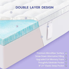Load image into Gallery viewer, Queen Mattress Topper with Cooling Gel &amp; Pillowtop - Ideal for Back Pain Relief