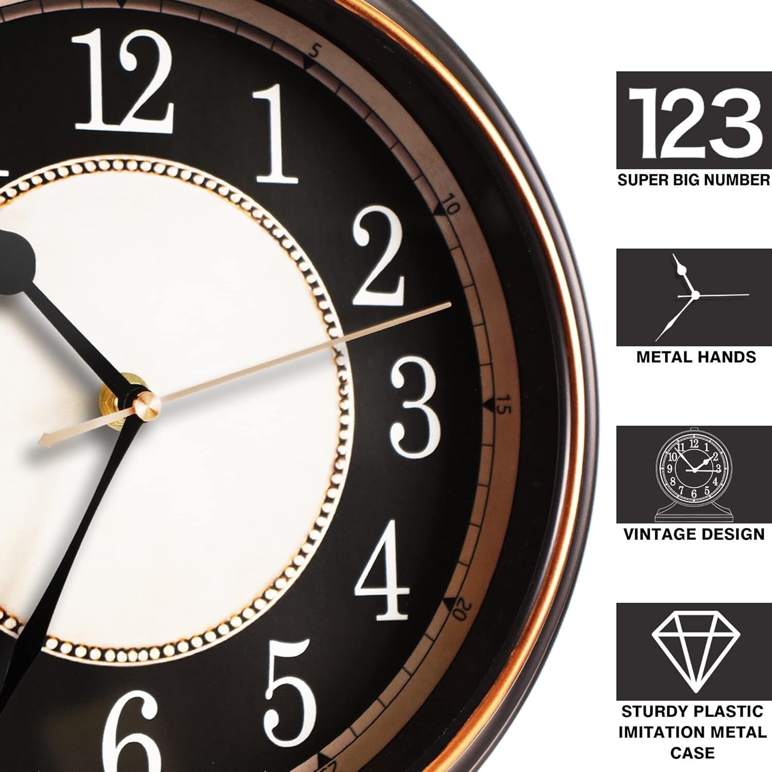 Classic Black and Gold 10-Inch Silent Desk Clock - Ideal Living Room Accent