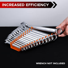 Load image into Gallery viewer, Compact Metal Wrench Organizer for Wall or Drawer - 104 Slots, 8 Orange Racks