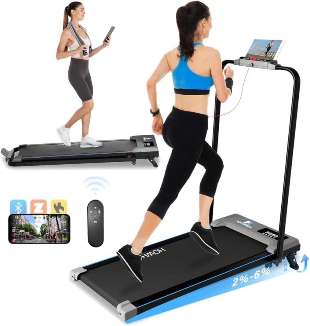 Foldable 2-in-1 Under Desk Treadmill with Bluetooth & Remote - 300lbs Capacity