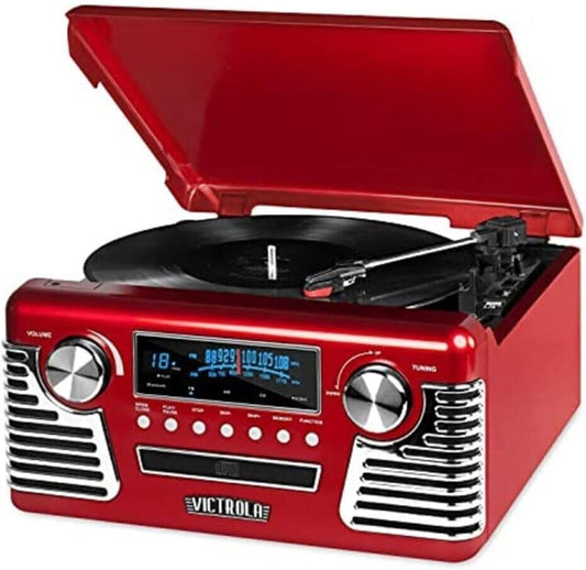 Vintage 50's Bluetooth Record Player with Built-in Speakers and Auxiliary Input