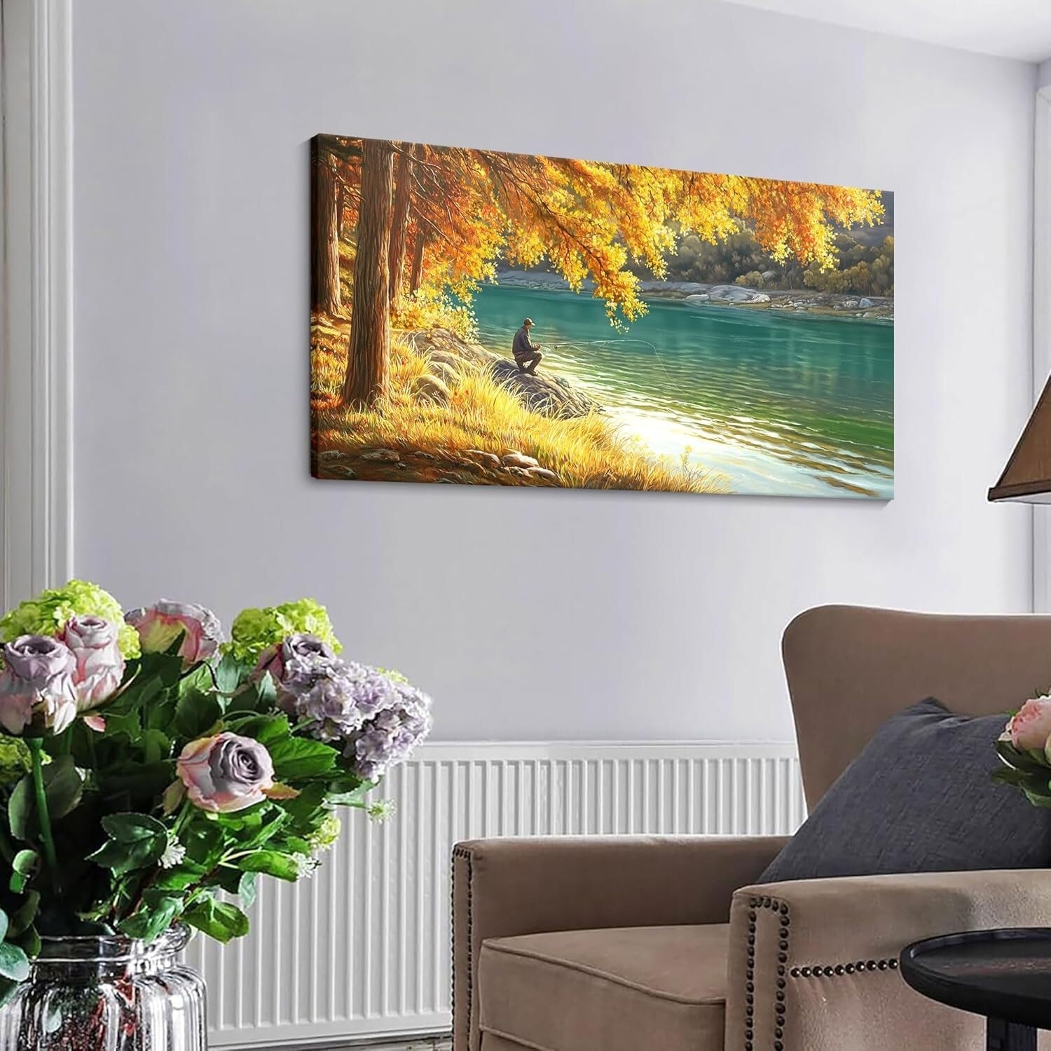 Stunning 40x20 IN Canvas Wall Art - Fishing by the Lake, Perfect for Any Room