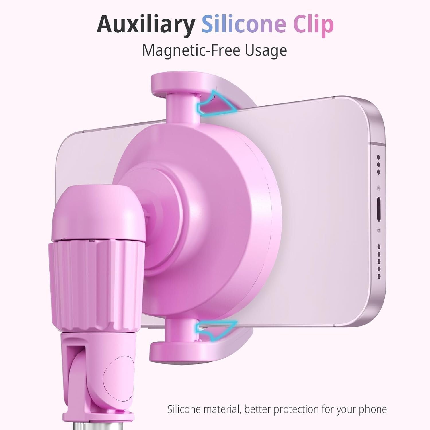 Aluminum 62-Inch Pink Selfie Stick & Phone Tripod with Magnetic Hold and Remote