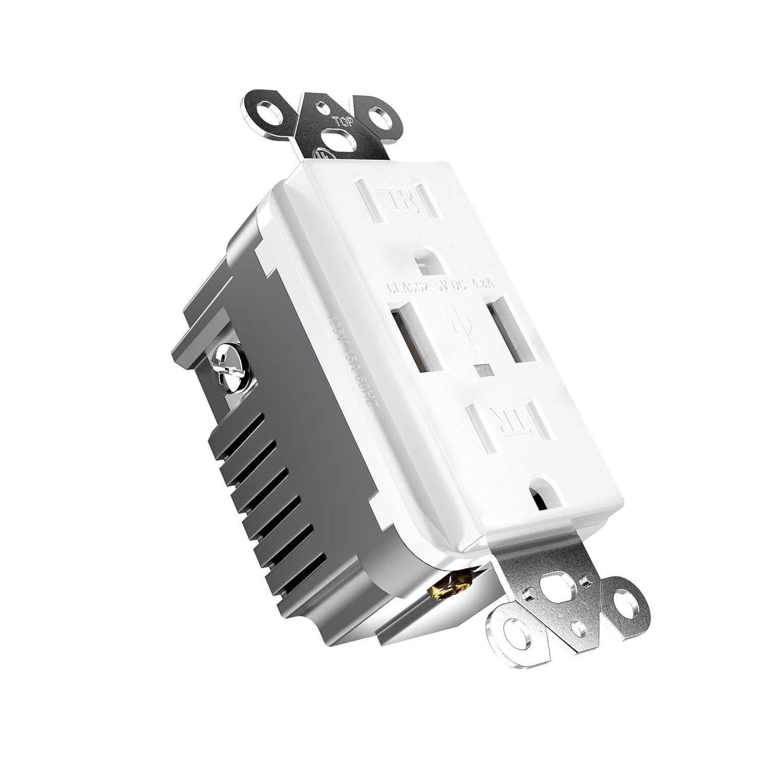 White USB Wall Outlet with 4.8A Power - Screwless Installation, Safe & Stylish