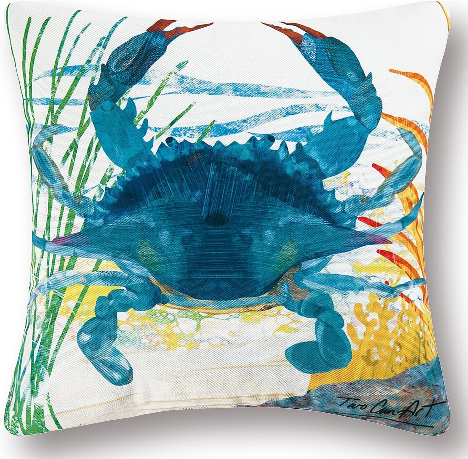 Vibrant 18x18 Blue Crab Outdoor Pillow - Perfect Nautical Decor for All Spaces