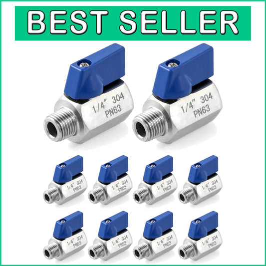 Durable 1/4" NPT Mini Ball Valve Pack - 10 Stainless Steel Shut-Off Valves