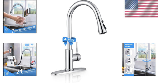 Chrome Pull Down Kitchen Faucet with 3-Function Sprayer for Efficient Cleaning
